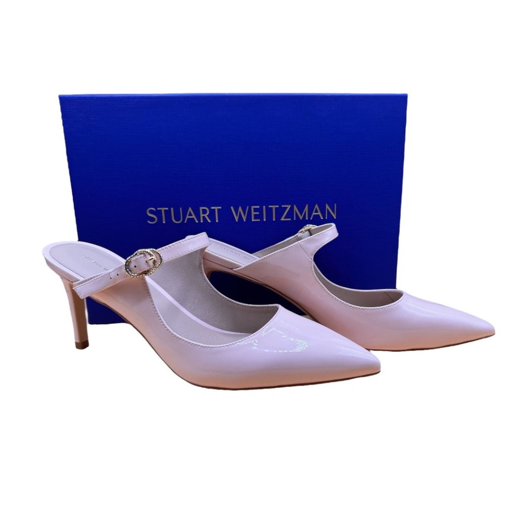 NEW IN BOX STUART WEITZMAN CRYSTAL BUCKLE 75 PATENT MULE 8.5